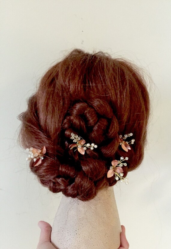 Rose Gold Hair Pins Pearl Hair Pins Copper Bridal Hair Etsy