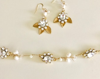 Rhinestone and gold Bridal Sash | Earrings and Hair pin set  | Wedding | Modern - 44