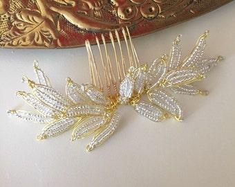 Bridal hair Comb - Leaf hair comb - gold hair comb Modern wedding | Ready to ship - 06