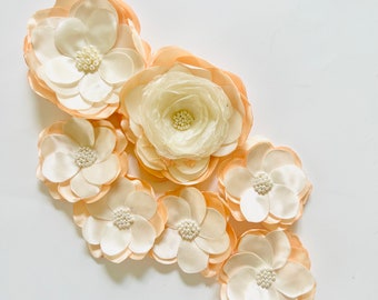 Light Peach and ivory Flower Box | Pastel Wedding| Birthday | Flower girl | Dress flower Shoe clips | Handmade  satin flowers FB03
