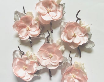 6 Light Pink Gray ivory brown boutonniere for Wedding Groomsmen groom FB07