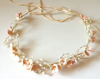 Blush Floral halo, Bridal, flower halo, Spring wedding, Summer wedding, Peach flowers, Rustic wedding -46