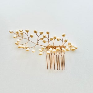 Mandira Leaf Hair Comb, Pearl Hair Comb, botanical wedding, Modern bride 13 image 1