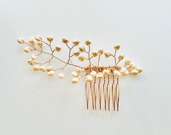 Mandira - Leaf Hair Comb, Pearl Hair Comb, botanical wedding, Modern bride - 13