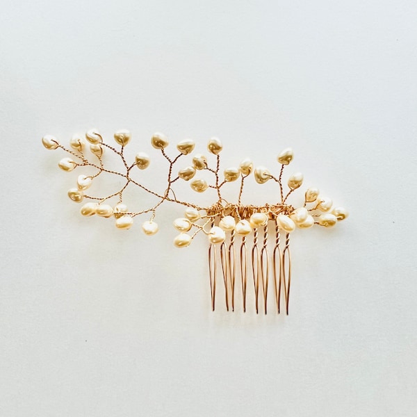 Mandira - Leaf Hair Comb, Pearl Hair Comb, botanical wedding, Modern bride - 13