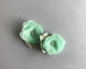 Mint green flowers hair clips | little flower clips for girls, toddlers, spring wedding