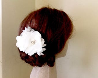 Soft white Bridal hair comb | White Double Flower comb | pearl hair comb Handmade Wedding | Ready to ship - 20