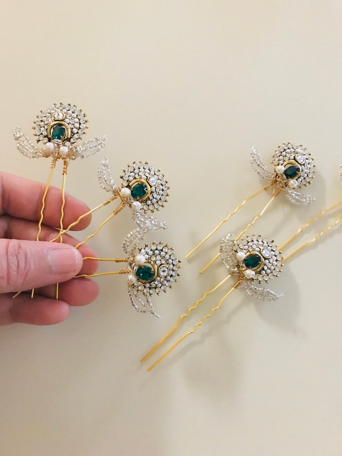Crystal & Emerald Bridal Hair Pins Vintage Style Green Etsy