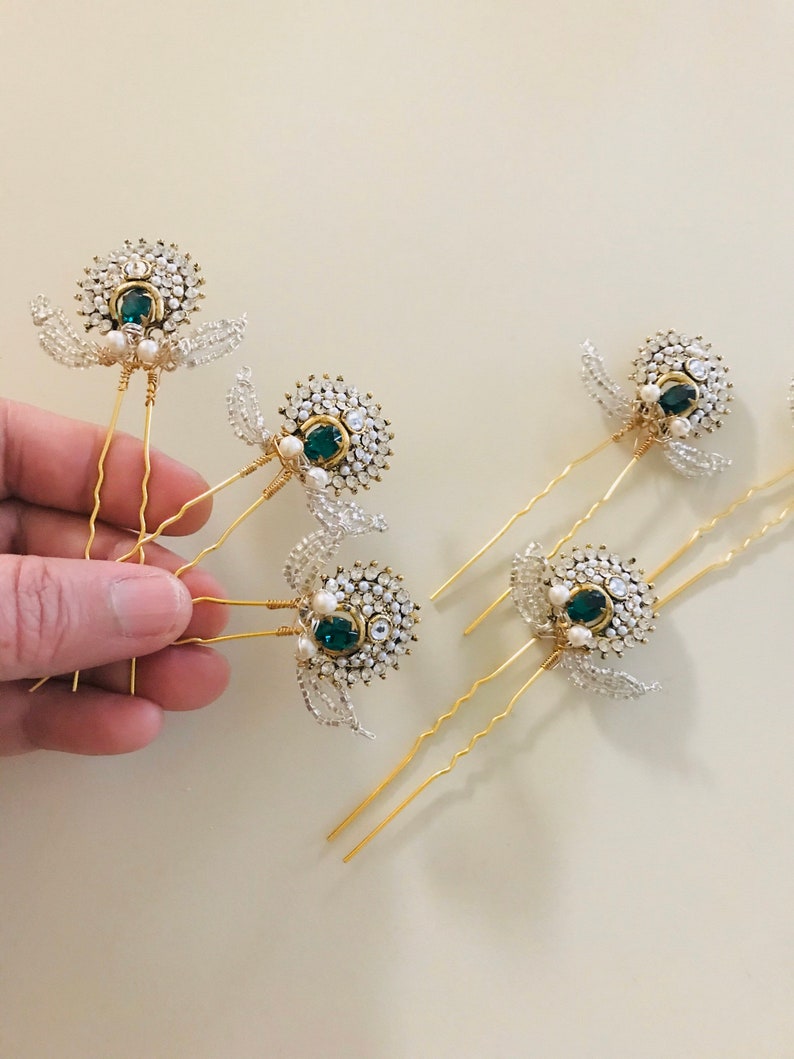 Crystal & Emerald Bridal Hair Pins Vintage Style Green Etsy