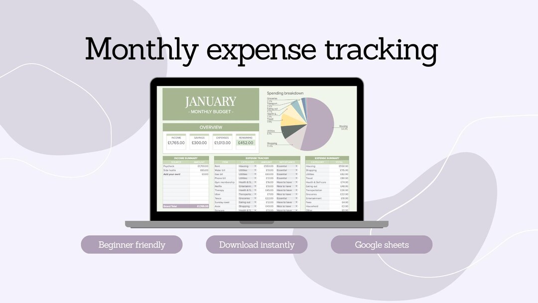 Simple Budget Spreadsheet for Google Sheets | Monthly Expense Tracker ...