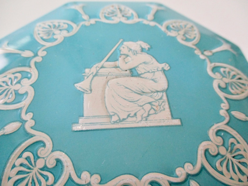 wedgewood blue TIN with hinged lid vintage made in England