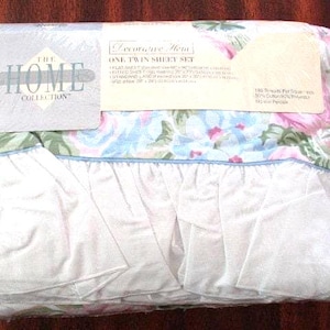new old stock, vintage twin sheet set - unused, in package, Penney&#39;s Amanda, cotton blend, percale, floral, flowers