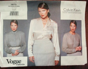 90s Vogue uncut Pattern 1873 -  petite blouse, Calvin Klein, size 6, 8, 10 vintage, designer