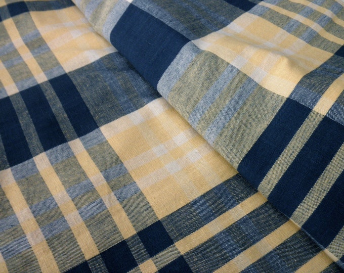 Cottage SHOWER CURTAIN Plaid, Cotton, Navy, Yellow Etsy