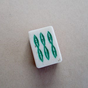 unique antique carved Mah Jongg bone and bamboo tile - 1920s, Chinese, ancient game, Asian, jewelry making, 6 bam tile