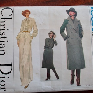 Vogue uncut Pattern 1734 - designer, Christian Dior, coat, dress, evening dress, mid length, pockets, French Couture, Paris Original Size 10