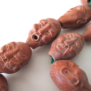 19 hand carved Chinese hediao olive nut Lohan Buddha beads - strand, prayer beads, beading, faces