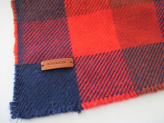 COACH plaid scarf- shawl, wool blend, fringed, vi… - image 3