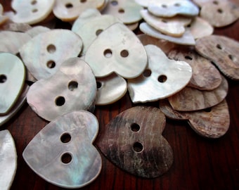 bag of 24 shell buttons -14mm - heart, mother of pearl, blue/gray