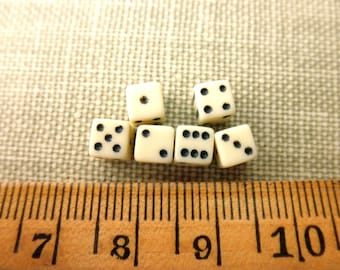 6 tiny dice: game replacement, ivory colored, 5mm, miniature dice, dollhouse, mini