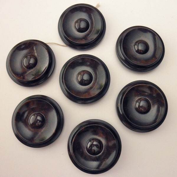 7 antique coat buttons - round, brown, large, 42mm