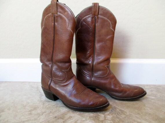 Vintage Tony Lama Leather Cowboy Boots- brown, me… - image 2