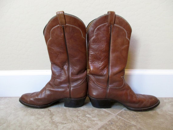 Vintage Tony Lama Leather Cowboy Boots- brown, me… - image 1