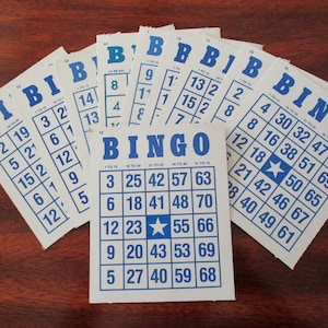 10 Bingo Cards - vintage, cardboard, star, blue