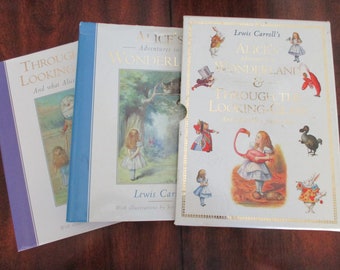 90s boxed gift set - Alice's Adventures in Wonderland/Through the Looking Glass, Lewis Carroll, Tenniel, vintage