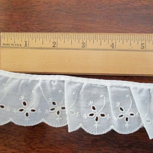 by the yard - 70s vintage gathered white eyelet lace - new, old stock Wrights, 1.75&quot; trim, BTY, DIY, NOS