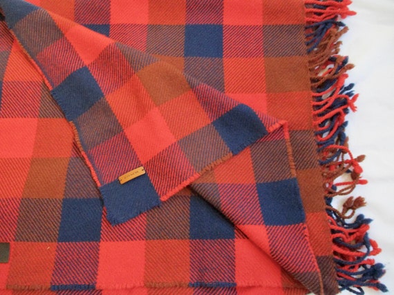 COACH plaid scarf- shawl, wool blend, fringed, vi… - image 2
