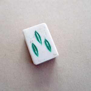 unique antique carved Mah Jongg bone and bamboo tile - 1920s, Chinese, ancient game, Asian, jewelry making, 3 bam tile