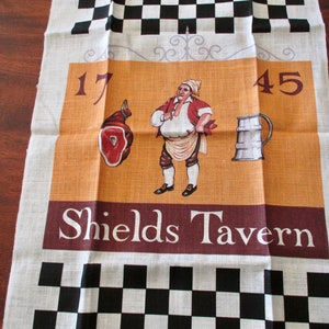 linen dish towel- Shield's Tavern, unused, vintage 80s