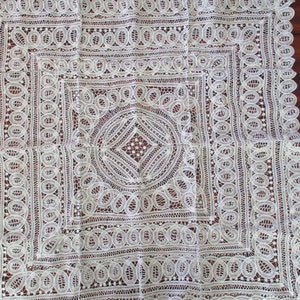 vintage white TABLECLOTH -  square, battenburg lace, cotton,  34" x 34"