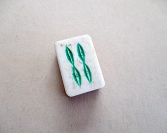 unique antique carved Mah Jongg bone and bamboo tile - 1920s, Chinese, ancient game, Asian, jewelry making, 4 bam tile