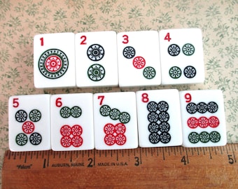 9 Mah Jongg Tiles: dot tiles 1-9, Chinese, Asian, plastic