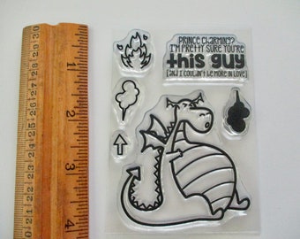 Prince Charming Dragon clear cling stamp set - love, fairytales, fire blowing, saying