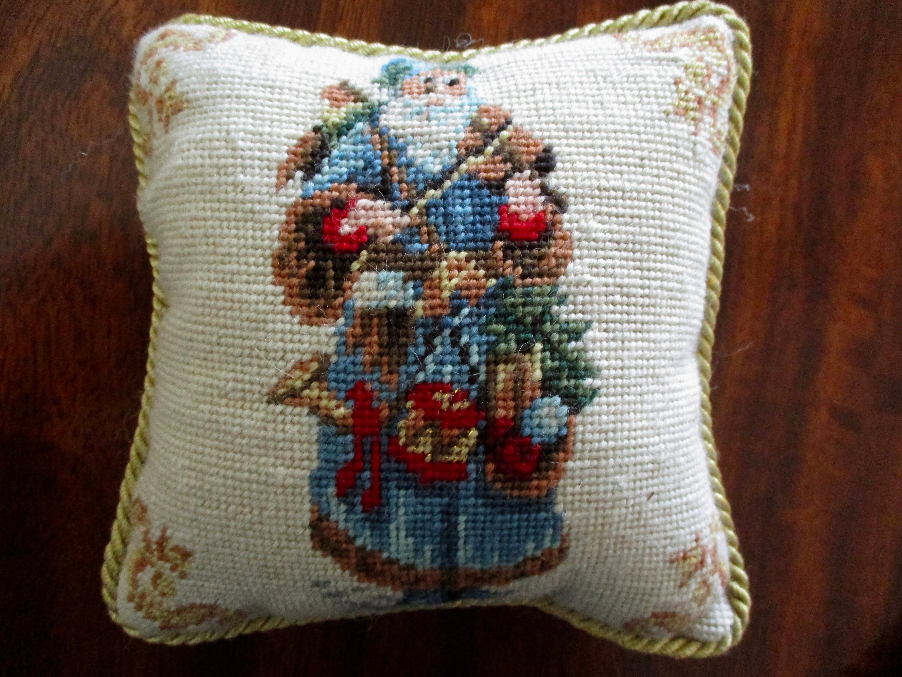 Small Needlepoint Christmas Pillow Old World Santa Playing Etsy