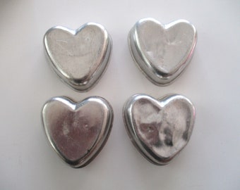 4 heart baking pans - small, molds, cakes, tarts, Valentine, tins, aluminum, vintage