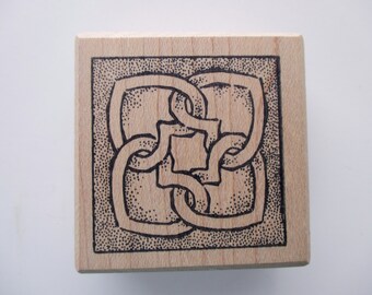 Celtic heart rubber stamp mounted on wood -  love, Too Much Fun Stamps, Kate Darnell, vintage