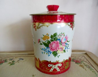 Horner's floral DECORATIVE TIN- red, cream, gold, ENGLAND