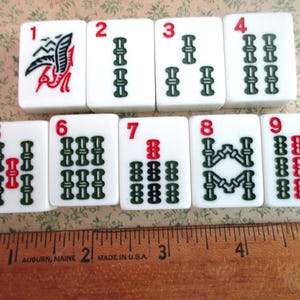 9 vintage Mah Jongg tiles - bam tiles 1-9, Chinese, ancient game, Asian, plastic