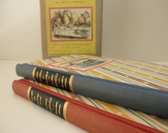 1940s Alice in Wonderland book set --- 2 books - Through the Looking Glass, Lewis Carroll, John Tenniel