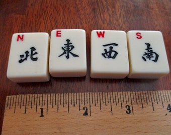 4 Mah Jongg tiles -  NEWS, winds tiles, Chinese, Asian, plastic
