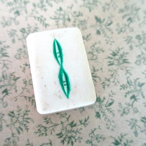 unique antique carved Mah Jongg bone and bamboo tile - 1920s, Chinese, ancient game, Asian, jewelry making, 2 bam tile