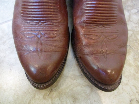 Vintage Tony Lama Leather Cowboy Boots- brown, me… - image 3