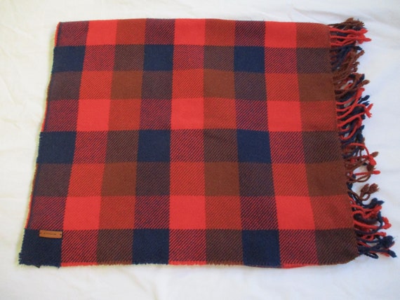 COACH plaid scarf- shawl, wool blend, fringed, vi… - image 5