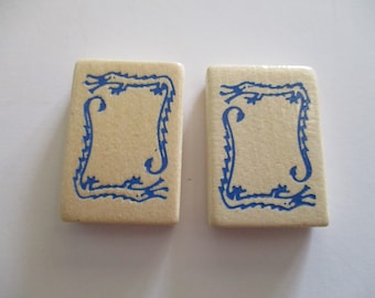 2 thin wood Mah Jongg tiles - 60s Chinese, ancient game, Asian, dot dragons, soaps, vintage