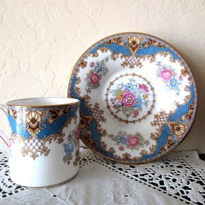 vintage Shelley CUP and SAUCER- demitasse, floral, blue, made in England