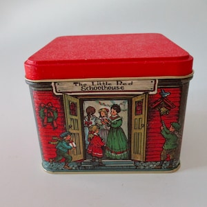 vintage Christmas DECORATIVE TIN - made in USA, The Little Red Schoolhouse, Potpourri Press